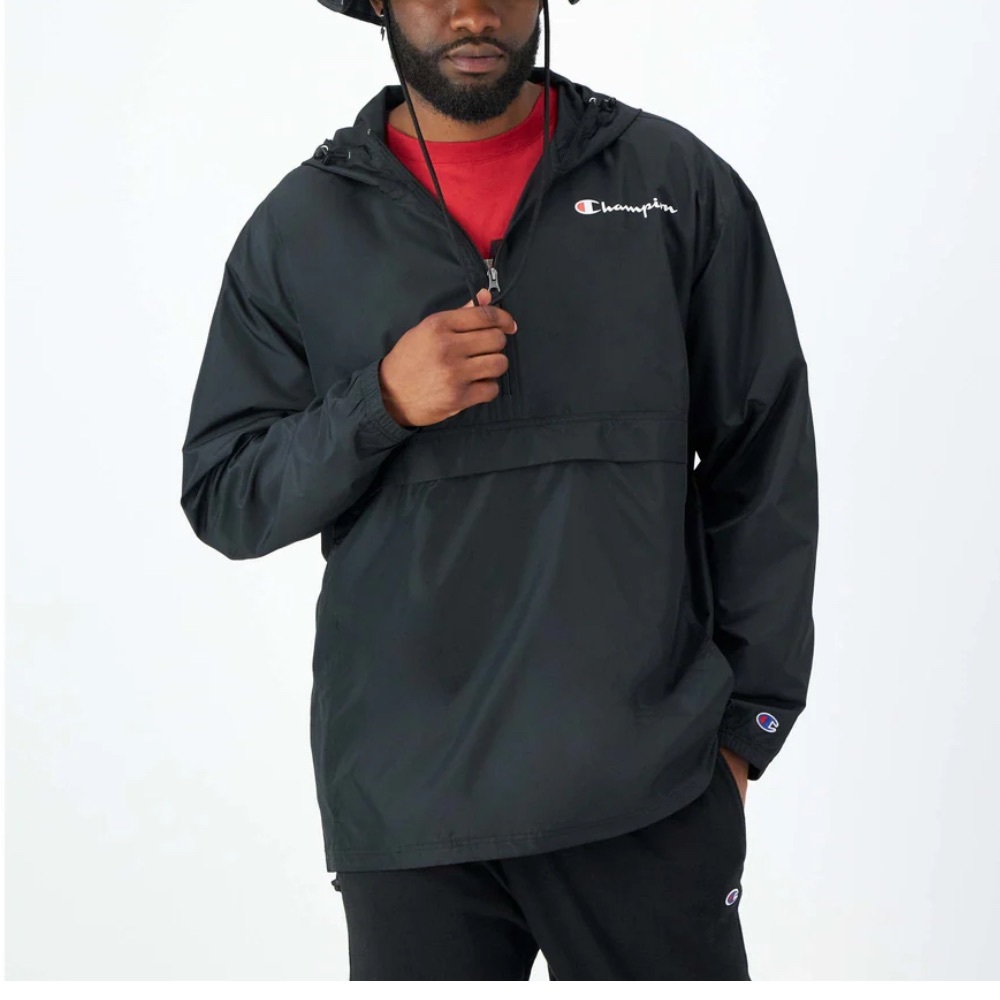 Champion Black Stadium Packable 1/4 Zip Jacket Size Small EUC
